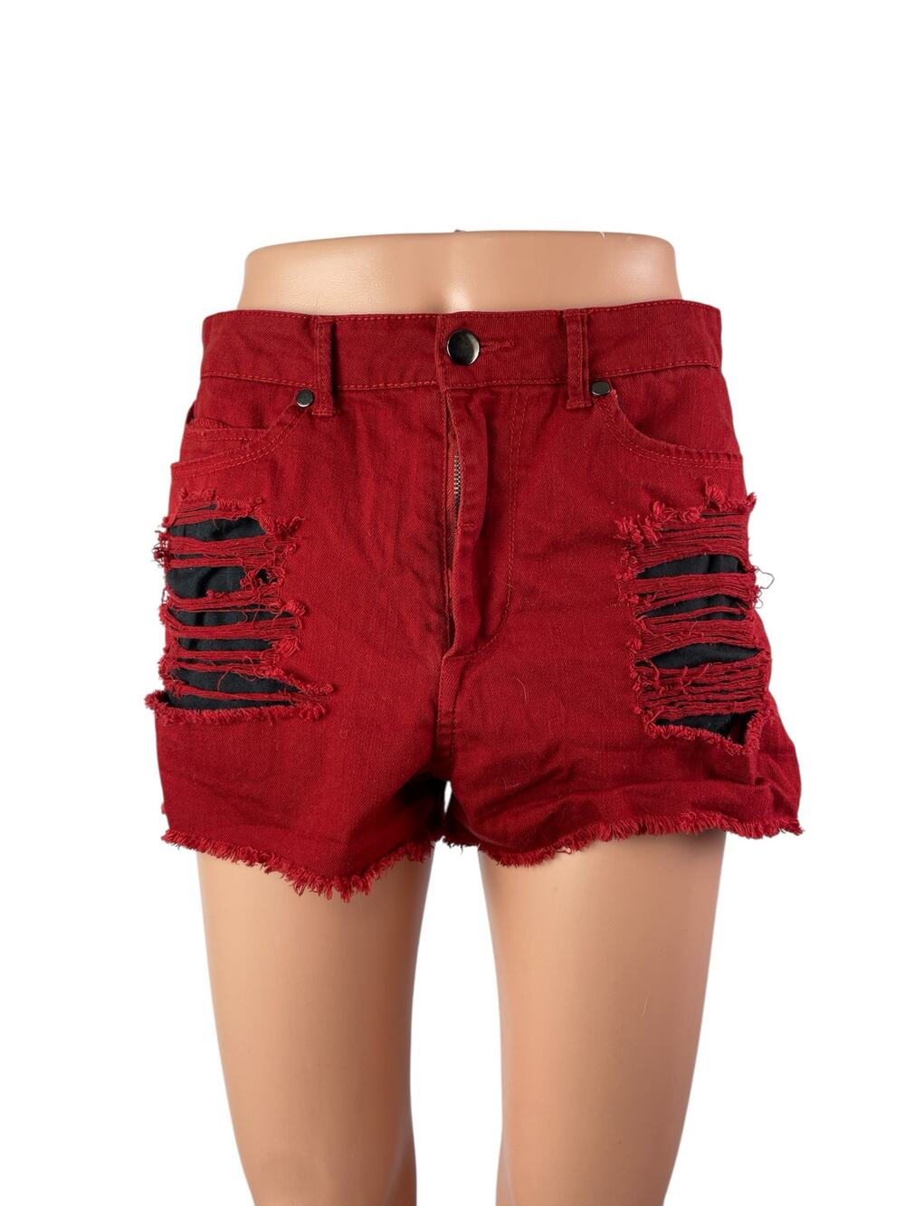 XXI Premium Womens Red Distressed High Waisted Cut Off Denim Jean Shorts Size 29